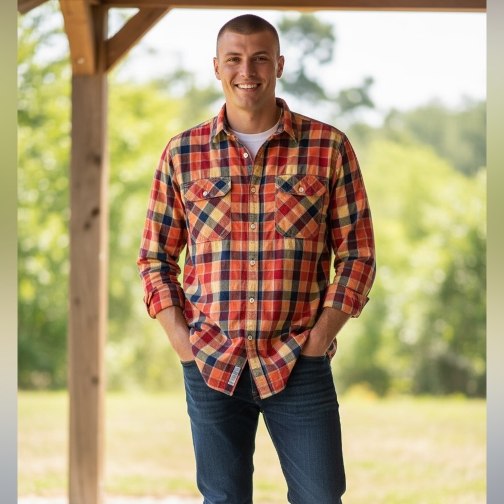 Hugo Boss mens checkered roll tab button down